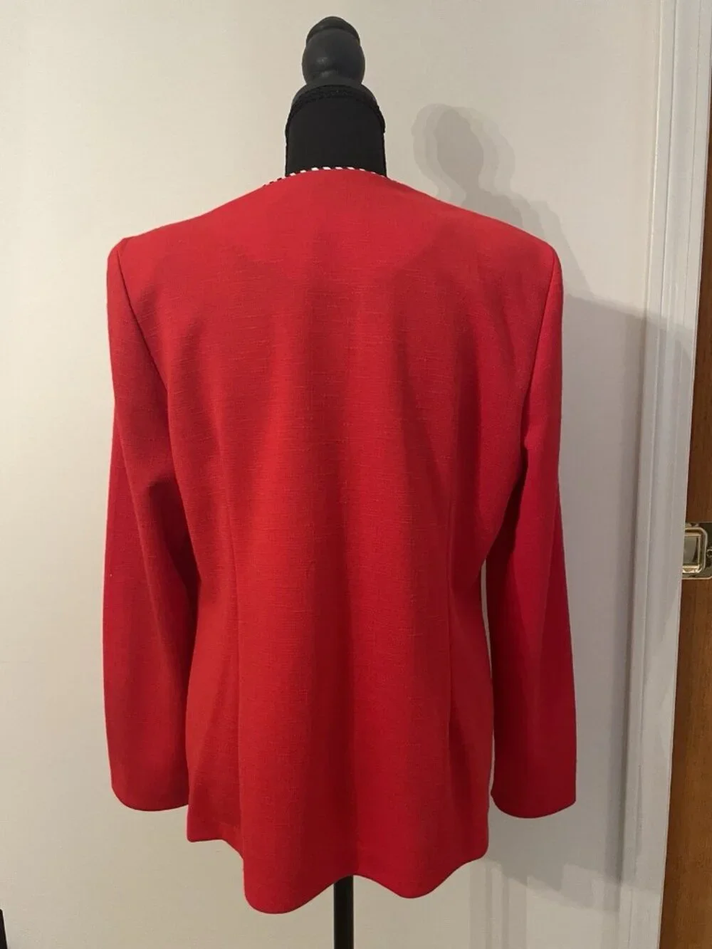 Vintage Red Suit Jacket Blazer, Striped Trim, Retro Dressy Buttons Old Money, 12